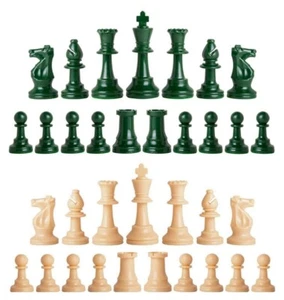 Staunton Single Weight Chess Pieces - Full Set 34 Pieces - Army Green & Natural - Picture 1 of 3