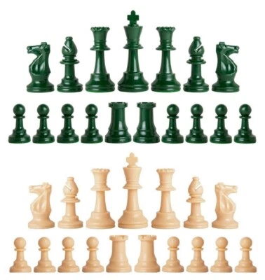 Staunton Single Weight Chess Pieces - Full Set 34 Pieces - Army Green & Natural - Image 1 of 3