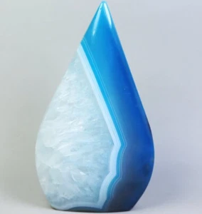 Ágata a rayas azules naturales con piedra de cristal de cuarzo muestra mineral de pie - Imagen 1 de 12