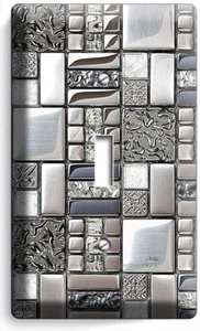 GEBÜRSTET CHROM FLIESEN METALL DESIGN EINZELNER LICHTSCHALTER WANDPLATTE KÜCHE ZIMMER DEKOR - Bild 1 von 1