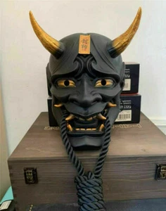 Japanese Hannya Black Mask Devil Demon Oni Samurai Prajna Cosplay Mask Full Face - Picture 1 of 11