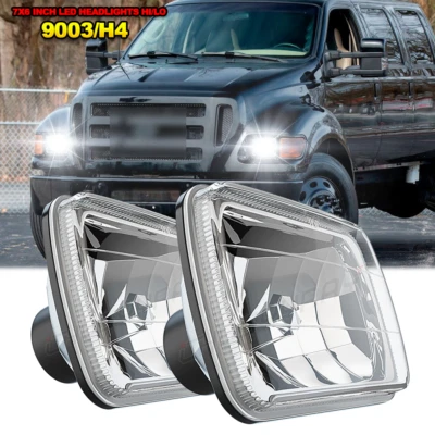DOT Approved Pair 5x7 7x6 LED Headlights with H4 For Ford F650 F750 L9000 F 250 - Image 1 of 4