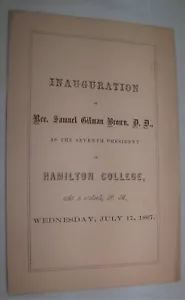 1867 ANTIQUE HAMILTON COLLEGE CLINTON NY INAUGURATION SAMUEL G BROWN PROGRAM - Imagen 1 de 3