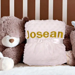 Personalised Minky Baby Blanket White Embroidered Newborn Boy Girl Birthday Gift - Picture 1 of 59