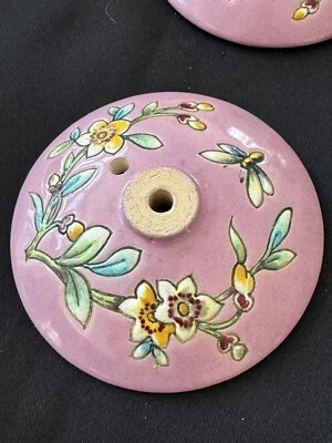 6 Lámpara Colgante Antigua Mayólica Francesa Lámpara Bobeche Porcelana Rosa Foto 1 de 4