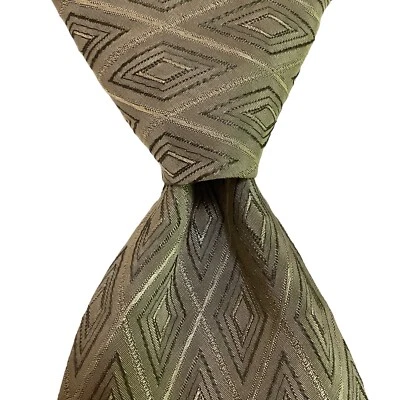HUGO BOSS Men's 100% Silk Classic Necktie ITALY Designer Geometric Gray/Tan EUC - Image 1 of 3