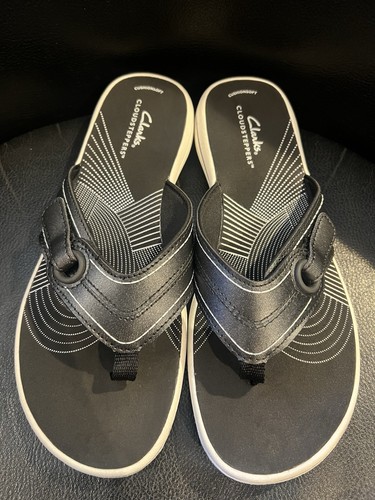 Sandali infradito Clarks donna neri mare brezza Cloudsteppers taglia 8 nuovi!