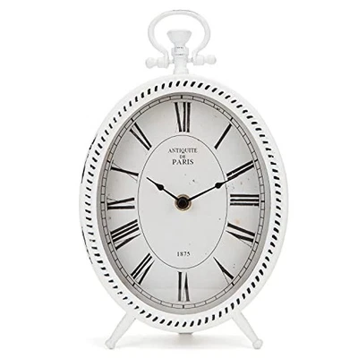  Vintage Table Clock, Metal White Table Clock Retro Non-Ticking Desk Clock  - Image 1 of 4