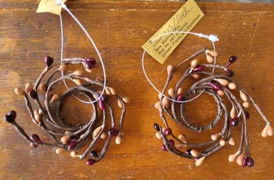 Primitive Pip Berry Candle Ring Set of 2 Burgundy and Caramel 1" New With Tag - Image 1 of 4