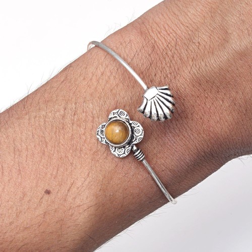 VALENTINO Bracciali Braccialetto Gioielli Fatto a Mano Pietra Preziosa Occhio di Tigre 7'' Regolabili