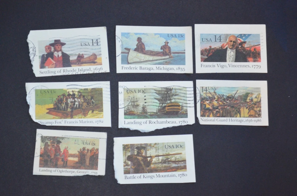 US Cut Square Stamps Lot of 8 Historical Pictures - Image 1 of 4