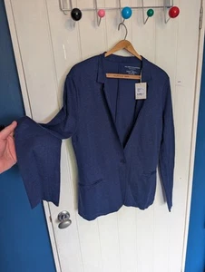 New Majestic Filatures Cardigan Blazer Blue 100% Linen Single Button Size 1 (S) - Picture 1 of 7