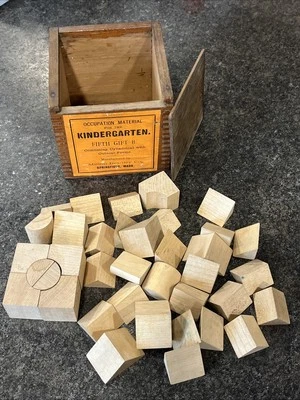 Antique Froebel Kindergarten Fifth Gift B Milton Bradley Wood Building Blocks🔥 - Image 1 of 4