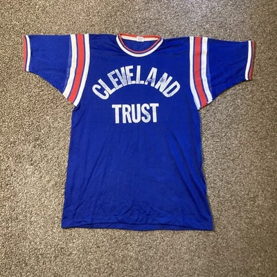 Camiseta deportiva de béisbol vintage de los años 70 80 Cleveland Trust de malla de nailon Sandlot talla M azul EE. UU. Foto 1 de 4