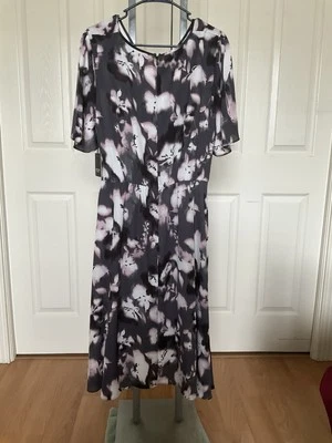 Vestido Simply Vera Wang para mujer talla L nuevo con etiquetas gris rosa floral imitación envoltura caprichoso gótico  Foto 1 de 4