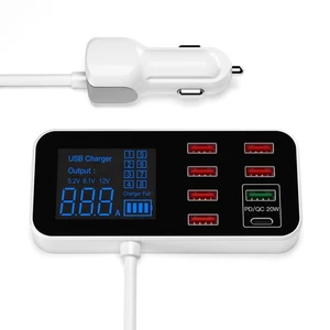 8Port Multi USB Typ-C HUB Adapter Auto Ladegerät Dock Ladestation LED Anzeige - Bild 1 von 12