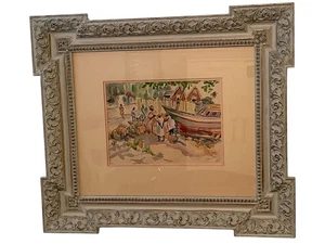 ESCENA DE MERCADO CON PINTURA ACUARELA BARCO 30" - Imagen 1 de 5