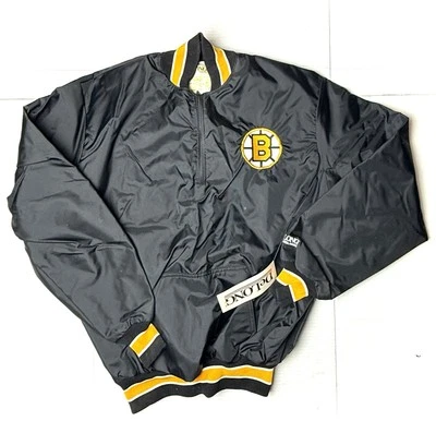 Vintage DeLONG NHL Boston Bruins Black Mens XL Satin Bomber Jacket Hockey 80s - Image 1 of 4