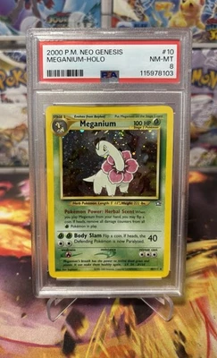 PSA 8 Meganium Neo Genesis 2000 Unlimited Holo Rare 10/111 Pokemon TCG *Swirl* - Image 1 of 3