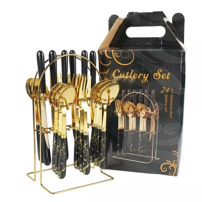 24-teiliges Edelstahl-Besteck-Set für 6 Personen Besteck-Set Keramikgriffe Gold - Bild 1 von 4