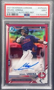 Bowman Chrome 1st Prospect Misael Urbina 2021 novato refractor rojo/5 automático PSA 9 - Imagen 1 de 2
