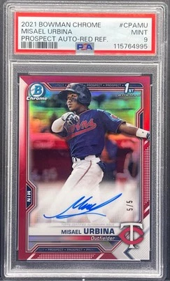 2021 Bowman Chrome 1st Prospect Misael Urbina ROOKIE RED REFRACTOR /5 AUTO PSA 9 - Image 1 of 2