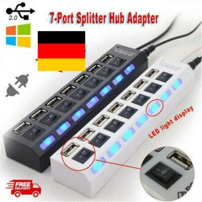 4/7 Port USB 3.0 Hub Splitter mit Aktiv einzelnen Power Schalter LEDs Netzteil E - Bild 1 von 4