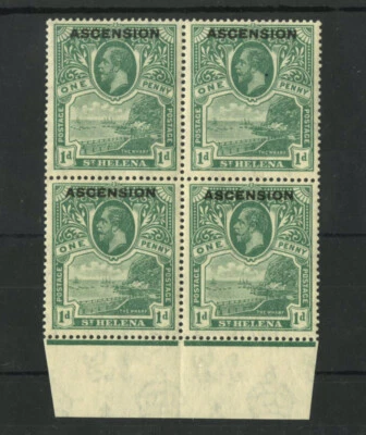 M1348 Ascension 1922 SG2 - 1d green in bottom marginal block of 4 - Изображение 1 из 2