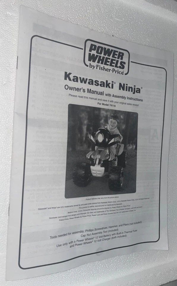 Power Wheels Kawasaki Ninja MANUAL DEL PROPIETARIO con instrucciones de montaje, modelo 74110 Foto 1 de 4