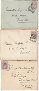 1896 x 3 COVERS & BUCHSTABEN >KNAPTON RN HMS ONYX COWES LYMINGTON & HARWICH SQ CIRC - Bild 1 von 2