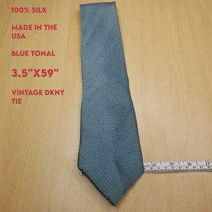 VTG DKNY Men 3.5x59" Necktie Tie Blue-tonal Geometric Silk Made in USA - Picture 1 of 7