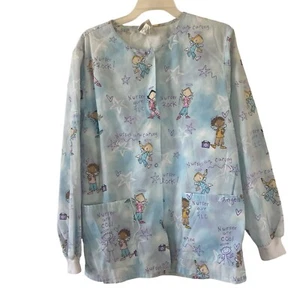 Simply Basic Blue Angel Long Sleeve Scrub Top Snap Front 2 Pockets - Picture 1 of 9