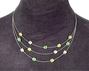 Lia Sophia Multi Strand Necklace Green & Silver-toned Spaced Beads Wire - Picture 1 of 8