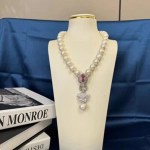 gorgeous 11-13mm south sea natural white pearl necklace necklace 18inch  925s - Picture 1 of 4