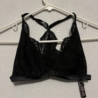 Victoria's Secret Lace Bralette Front Hook Closure T Racerback Black S/P - Image 1 of 4