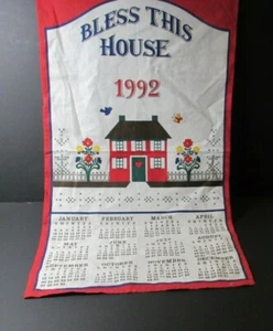 Vtg 1992 Cotton Calendar Bless This Home Floral Butterfly Crafting Re-purposing - Imagen 1 de 3