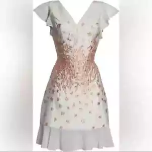 Chi Chi London ESMEE White Cocktail Dress Embroidered Blush Pink Flowers NWT 4 - Picture 1 of 10