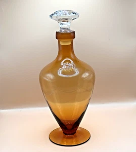 Vintage Cambridge Amber Glass 11” Liquor Decanter w Clear Stopper Handmade USA - Picture 1 of 7