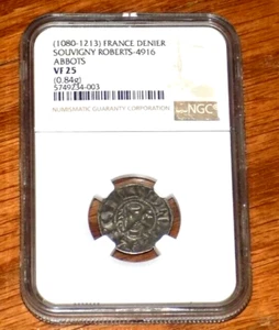 (1080-1213) France Souvigny Silver Denier Roberts Abbots NGC VF 25 Medieval Coin - Picture 1 of 4