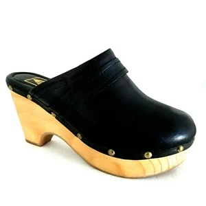 Vintage ALDO Swedish Clogs Black Wood Heels Slip On Studded Women's 6 EU 36 VEUC - Picture 1 of 8