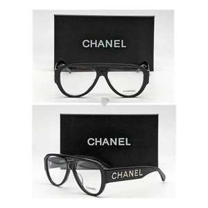 CHANEL CH3397B Black Pilot Eyeglasses | Gold Signature | Clear Lenses - Picture 1 of 6