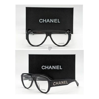 CHANEL CH3397B Black Pilot Eyeglasses | Gold Signature | Clear Lenses - Image 1 of 4