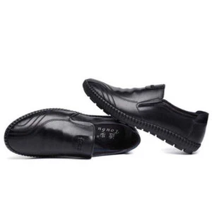 Men's Slip On Shoes Genuine Leather Loafers Round Toe Spring Autumn Casual Derby - Picture 1 of 18