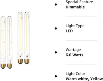 4 Pack Dimmable T10/T30 Clear LED Bulbs 3000K 8W=60W E26 550LM 11.8" Warm White - Image 1 of 4