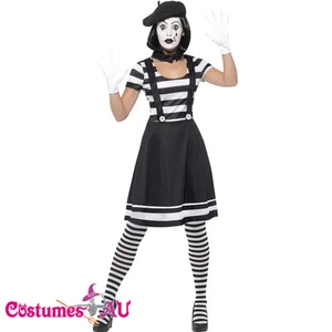 Ladies Mesmerizing Mime Costume French Artist Clown Circus Funnyside Fancy Dress - Picture 1 of 5
