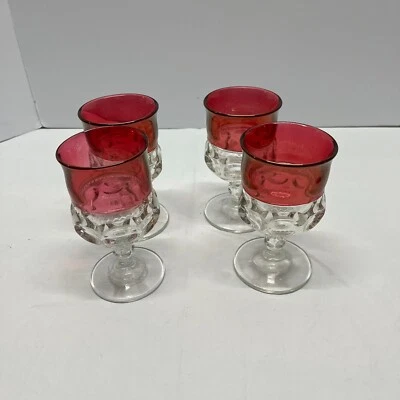 Vintage Kings Crown Ruby Flash Red Thumbprint Glass Set Of Four - Image 1 of 4