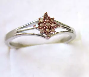 Natural Champagne Diamond Ring / size 9 / 925 Sterling Silver/ 0.1ct - Picture 1 of 4