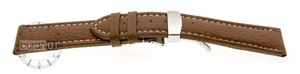 XXL Wrist watch bands Folding clasp Light brown leather with white seam 0 7/8in - Picture 1 of 1