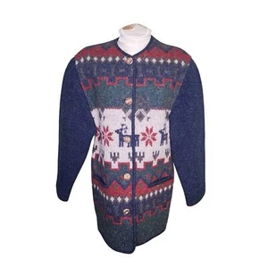 Giesswein Women's 100% Wool Coat Jacket Size 36 (8) Winter Scene Deer - Picture 1 of 9