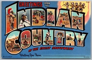 Vtg Indian Country Of The Great Southwest Large Letter Greetings 1930s Postcard - Picture 1 of 2